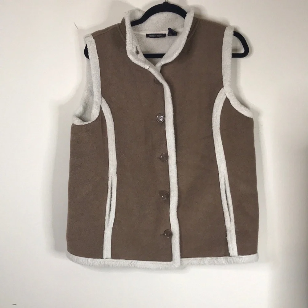 British Khaki Faux Suede and Sherpa Vest